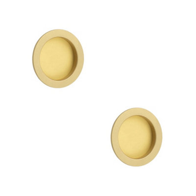 2 PACK Elegant Satin Brass Circular Flush Pull for Sliding Doors and Cabinets - Door Handle