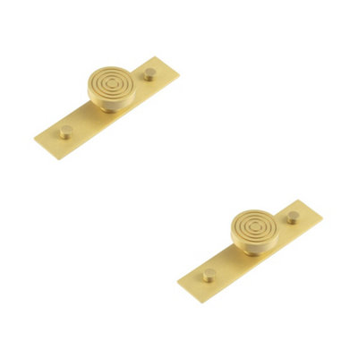 2 PACK Elegant Satin Brass Cupboard Knob with 40mm Plain Backplate - Kitchen Cabinet Knob