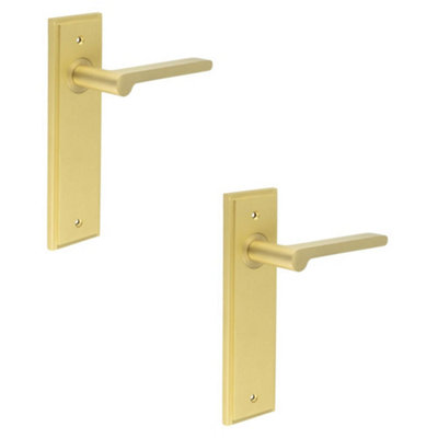 2 PACK Elegant Satin Brass Door Handle Latch Backplate for Modern Interiors - Solid Brass Interior Handle