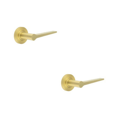 2 PACK Elegant Satin Brass Door Handle on Plain Rose for Modern and Traditional Interiors - Solid Brass Interior Handle