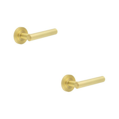 2 PACK Elegant Satin Brass Door Handle with Customizable Roses - Solid Brass Interior Handle