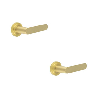 2 PACK Elegant Satin Brass Door Handle with Stepped Rose Design for Modern Interiors - Solid Brass Interior Handle