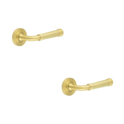 2 PACK Elegant Satin Brass Door Handle with Traditional Design - Solid Brass Interior Handle