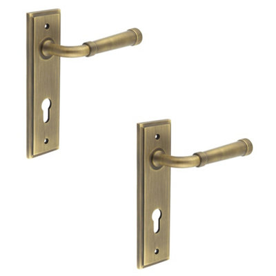 2 PACK Elegant Satin Brass Euro Backplate Door Handle for Luxury Homes - Solid Brass Interior Handle
