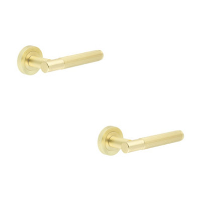 2 PACK Elegant Satin Brass Lever Door Handle with Rose - Interior Handle