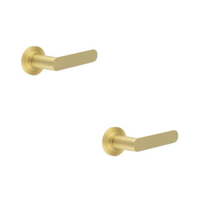 2 PACK Elegant Satin Brass Reeded Door Handle for Luxurious Interiors - Solid Brass Interior Handle