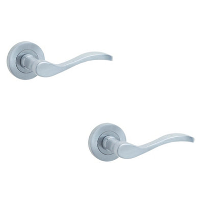 2 PACK Elegant Satin Chrome Door Handle on Rose for Timeless Interiors - Interior Handle