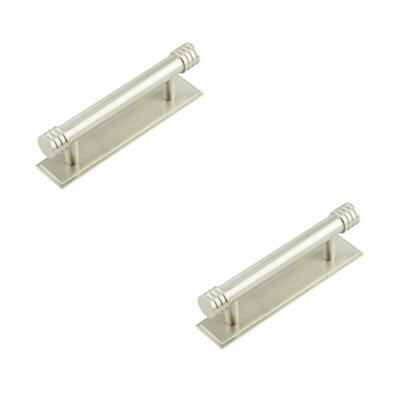 2 PACK Elegant Satin Nickel 96mm Cabinet Handle with Stepped Backplate for Modern Interiors - Kitchen Drawer Pull Handle