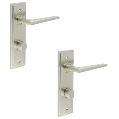 2 PACK Elegant Satin Nickel Bathroom Door Handle with Turn & Release Mechanism Solid Brass - Interior Handle