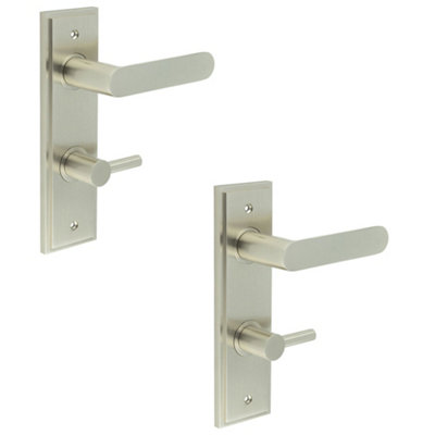 2 PACK Elegant Satin Nickel Bathroom Door Handle with Turn & Release Mechanism - Solid Brass Interior Handle