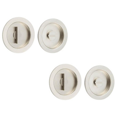 2 PACK Elegant Satin Nickel Circular Turn & Release Privacy Lock - Door Handle