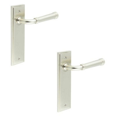 2 PACK Elegant Satin Nickel Door Handle Latch Backplate for Luxurious Homes - Solid Brass Interior Handle