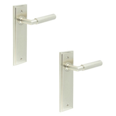 2 PACK Elegant Satin Nickel Door Handle Latch Backplate for Stylish Interiors - Solid Brass Interior Handle