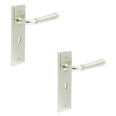2 PACK Elegant Satin Nickel Door Handle Lock Backplate for Luxury Homes - Solid Brass Interior Handle