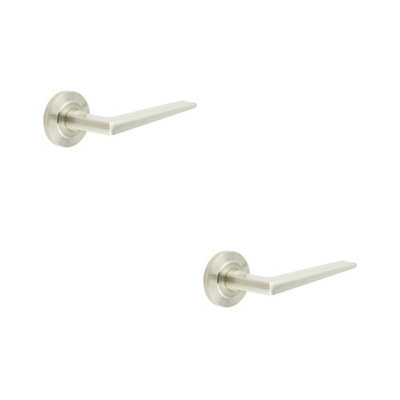 2 PACK Elegant Satin Nickel Door Handle on Chamfered Rose for Luxury Interiors - Solid Brass Interior Handle