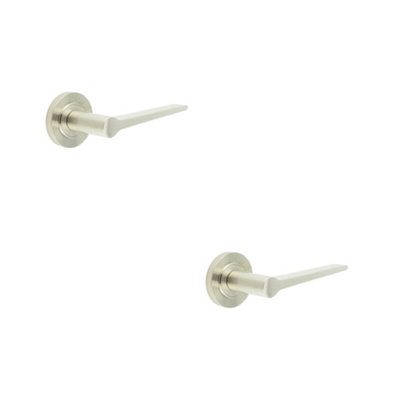 2 PACK Elegant Satin Nickel Door Handle on Chamfered Rose for Modern Interiors - Solid Brass Interior Handle