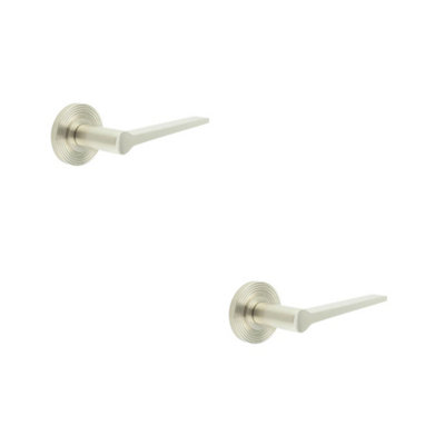 2 PACK Elegant Satin Nickel Door Handle on Reeded Rose for Timeless Interiors - Solid Brass Interior Handle