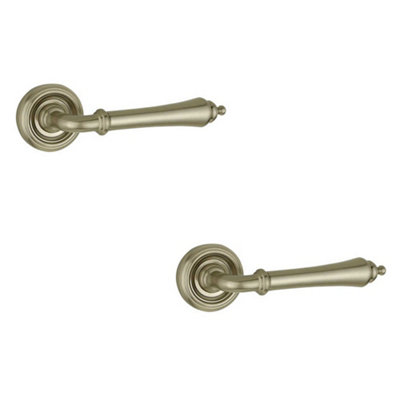 2 PACK Elegant Satin Nickel Door Handle on Rose for Stylish Interiors - Interior Handle