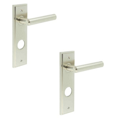 2 PACK Elegant Satin Nickel Door Handle with Backplate for Bathrooms - Solid Brass Interior Lever