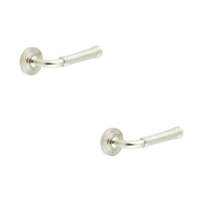 2 PACK Elegant Satin Nickel Door Handle with Chamfered Rose Design for Modern Homes - Solid Brass Interior Handle