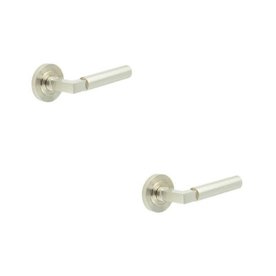 2 PACK Elegant Satin Nickel Door Handle with Rose Design - Solid Brass Interior Handle