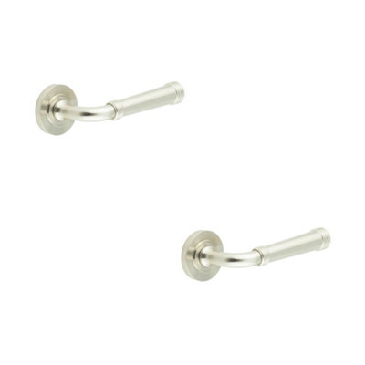 2 PACK Elegant Satin Nickel Door Handle with Traditional Rose Design - Solid Brass Interior Handle