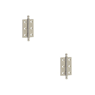 2 PACK Elegant Satin Nickel Finial Hinge 50x35mm for Cabinet Doors - Solid Brass - Door Hinges
