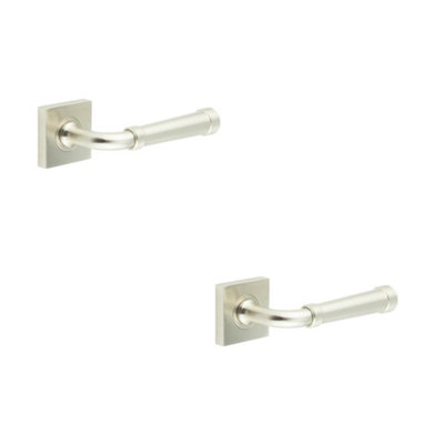 2 PACK Elegant Satin Nickel Square Door Handle for Modern Interiors - Solid Brass Interior Handle