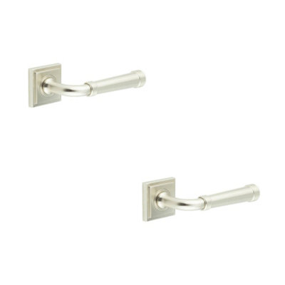 2 PACK Elegant Satin Nickel Square Stepped Door Handle for Home & Office - Solid Brass Interior Handle