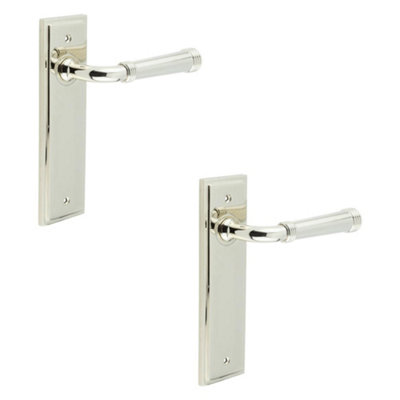 2 PACK Elegant Solid Brass Door Handle Latch Backplate in Polished Nickel Finish - Solid Brass Interior Handle