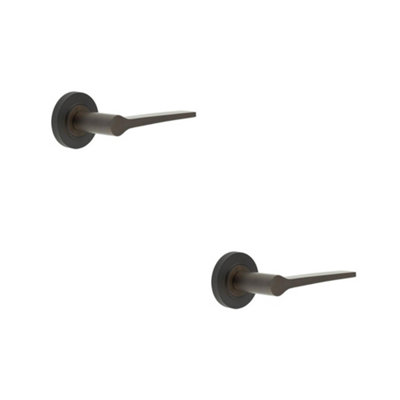 2 PACK Elegant Solid Brass Door Handle with Knurled Rose in Dark Bronze Finish - Solid Brass Interior Handle