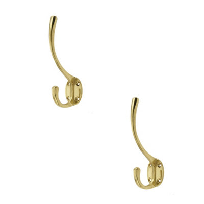 2 PACK Elegant Solid Brass Hat and Coat Hook - 142mm Polished Finish - Wall Mounted Clothing Hook