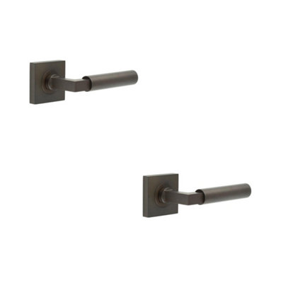 2 PACK Elegant Square Door Handle in Dark Bronze for Luxurious Interiors - Solid Brass Interior Handle