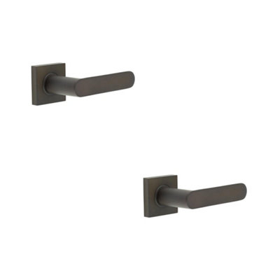 2 PACK Elegant Square Door Handle in Dark Bronze for Stylish Interiors - Solid Brass Interior Handle