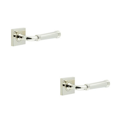 2 PACK Elegant Square Polished Nickel Door Handle for Modern Homes - Solid Brass Interior Handle