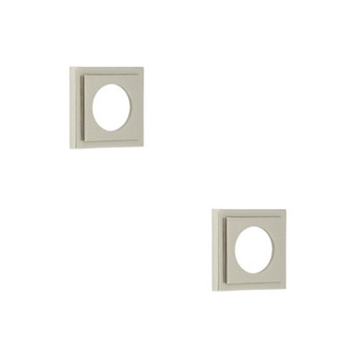 2 PACK Elegant Square Stepped Outer Rose in Satin Nickel Finish - Door Handle
