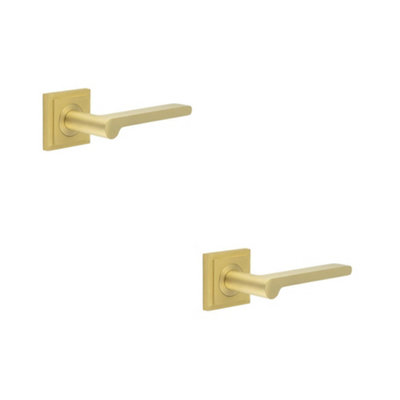 2 PACK Elegant Square Stepped Rose Satin Brass Door Handle for Modern Interiors - Solid Brass Interior Handle