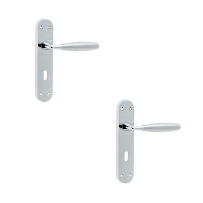 2 PACK Elegant Suite Door Handle with Lockplate in Polished and Satin Chrome Finish - Interior Lever on Backplate