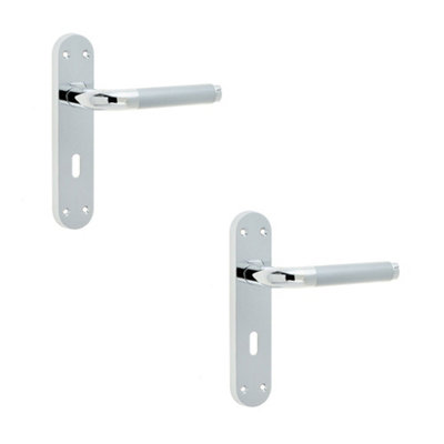 2 PACK Elegant Twin Suite Door Handle Set in Polished and Satin Chrome Finish - Interior Lever on Backplate