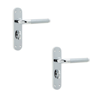 2 PACK Elegant Twin Suite Door Handle Set in Polished and Satin Chrome Finish Interior Lever on Backplate