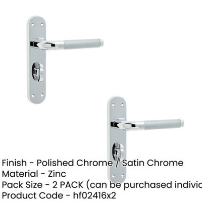 2 PACK Elegant Twin Suite Door Handle Set in Polished and Satin Chrome Finish Interior Lever on Backplate