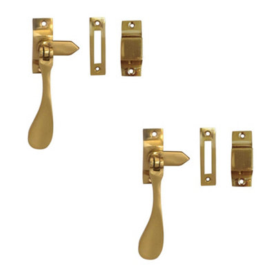 2 PACK Elegant Victorian Casement Fasteners in Polished Brass - 105mm - Window Handle