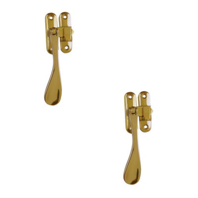 2 PACK Elegant Victorian Casement Fasteners in Polished Brass - 90mm - Window Handle
