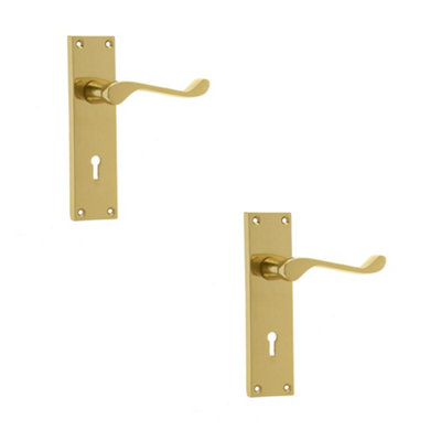 2 PACK Elegant Victorian Scroll Door Handle in Polished Brass Finish - Interior Lever on Backplate