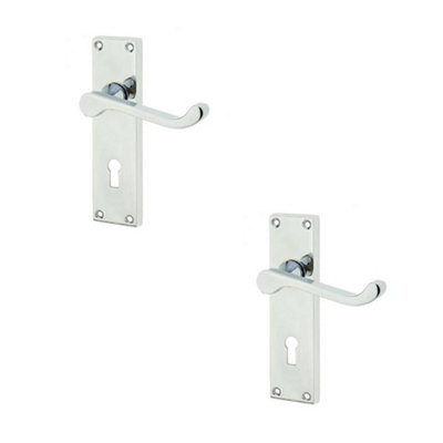 2 PACK Elegant Victorian Scroll Door Handle with Lockplate in Polished Chrome Finish - Interior Lever on Backplate