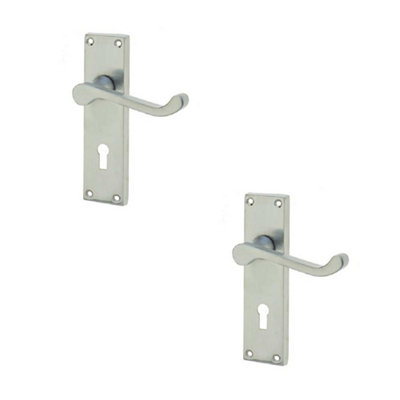 2 PACK Elegant Victorian Scroll Door Handle with Lockplate in Satin Chrome Finish - Interior Lever on Backplate