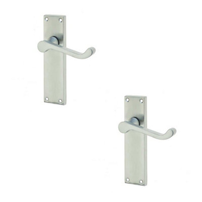 2 PACK Elegant Victorian Scroll Door Handle with Long Latchset in Satin Chrome Finish - Interior Lever on Backplate