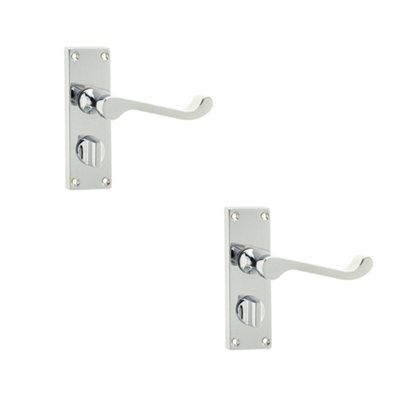 2 PACK Elegant Victorian Scroll Door Handle with Polished Chrome Privacy Plate - Interior Lever on Backplate