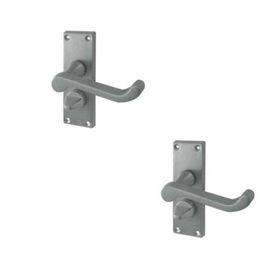 2 PACK Elegant Victorian Scroll Door Handle with Privacy Plate in Satin Chrome Finish - Interior Lever on Backplate