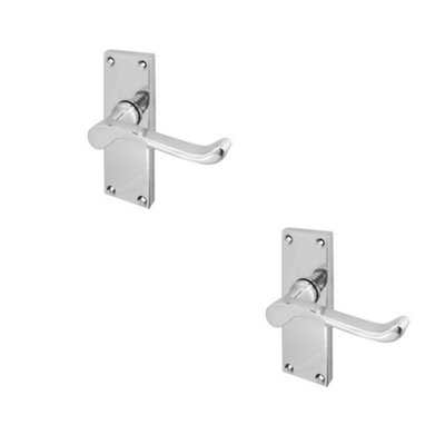 2 PACK Elegant Victorian Scroll Door Handle with Short Latch in Polished Chrome Finish - Interior Lever on Backplate